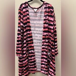 LuLaRoe XL Pink and Black Patterned Open Front Cardigan